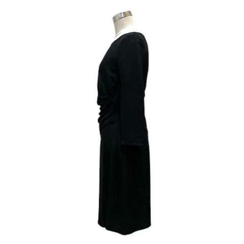 Prada Dress Crew Neck Aline Gathered 3/4 Sleeve Knee Length 38 Black