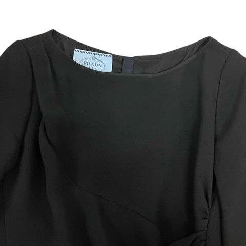 Prada Dress Crew Neck Aline Gathered 3/4 Sleeve Knee Length 38 Black