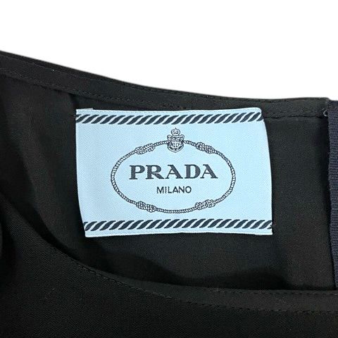 Prada Dress Crew Neck Aline Gathered 3/4 Sleeve Knee Length 38 Black