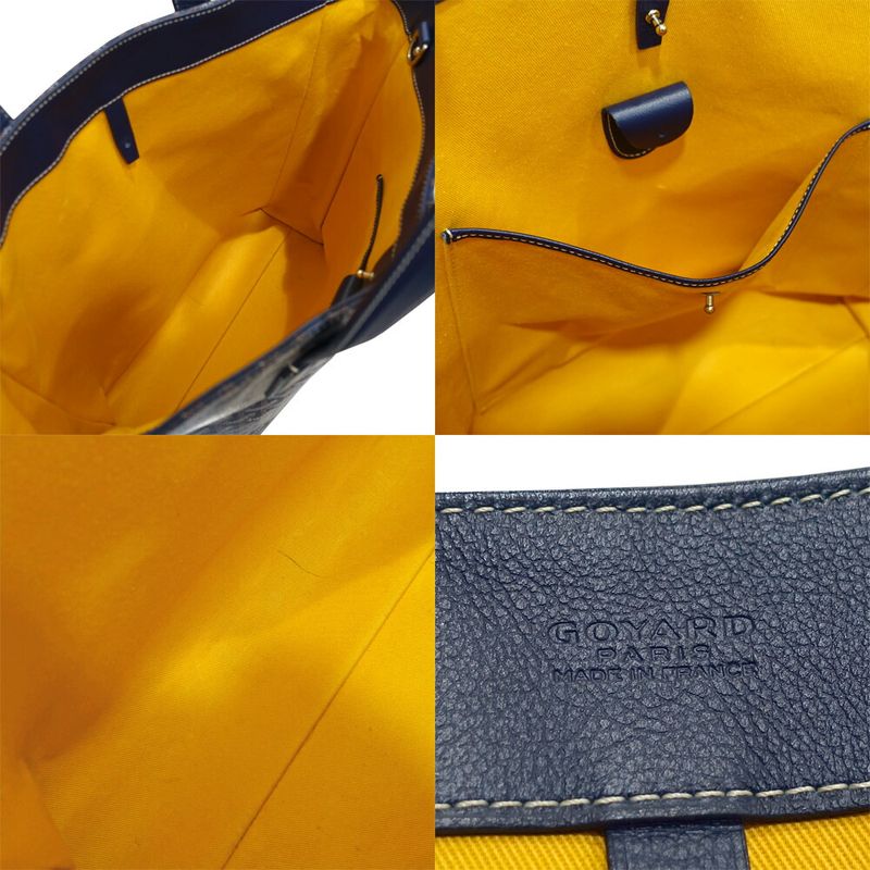 Goyard Sac Voltaire Herringbone Tote Canvas Navy Silver