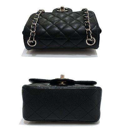 Chanel Mini Quilted Shoulder Bag Caviar Leather Black Silver