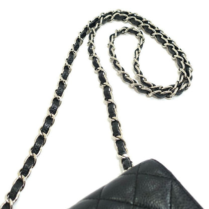 Chanel Mini Quilted Shoulder Bag Caviar Leather Black Silver
