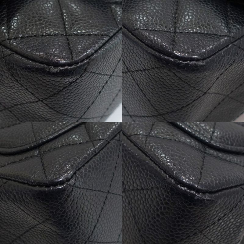Chanel Mini Quilted Shoulder Bag Caviar Leather Black Silver