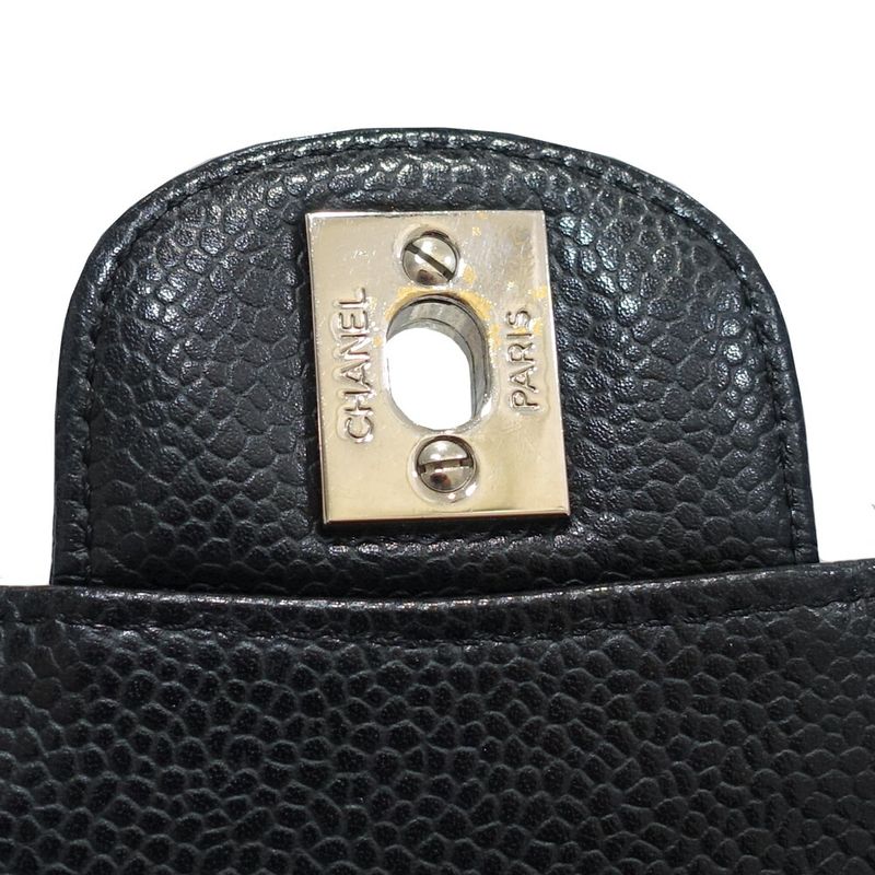 Chanel Mini Quilted Shoulder Bag Caviar Leather Black Silver