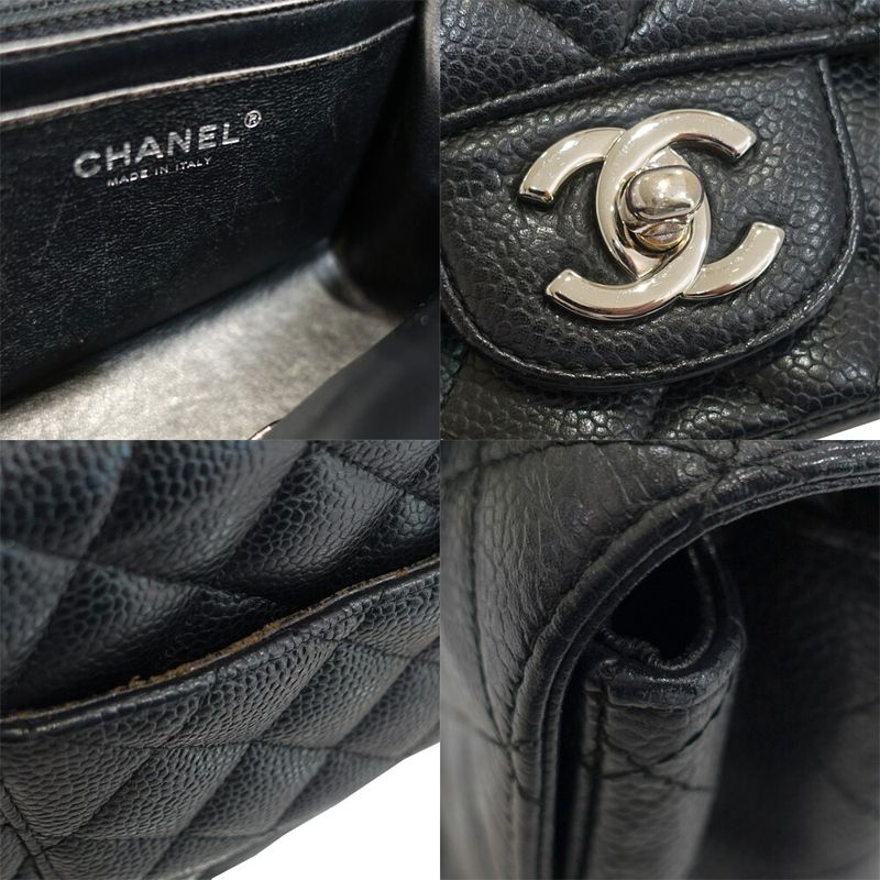 Chanel Mini Quilted Shoulder Bag Caviar Leather Black Silver