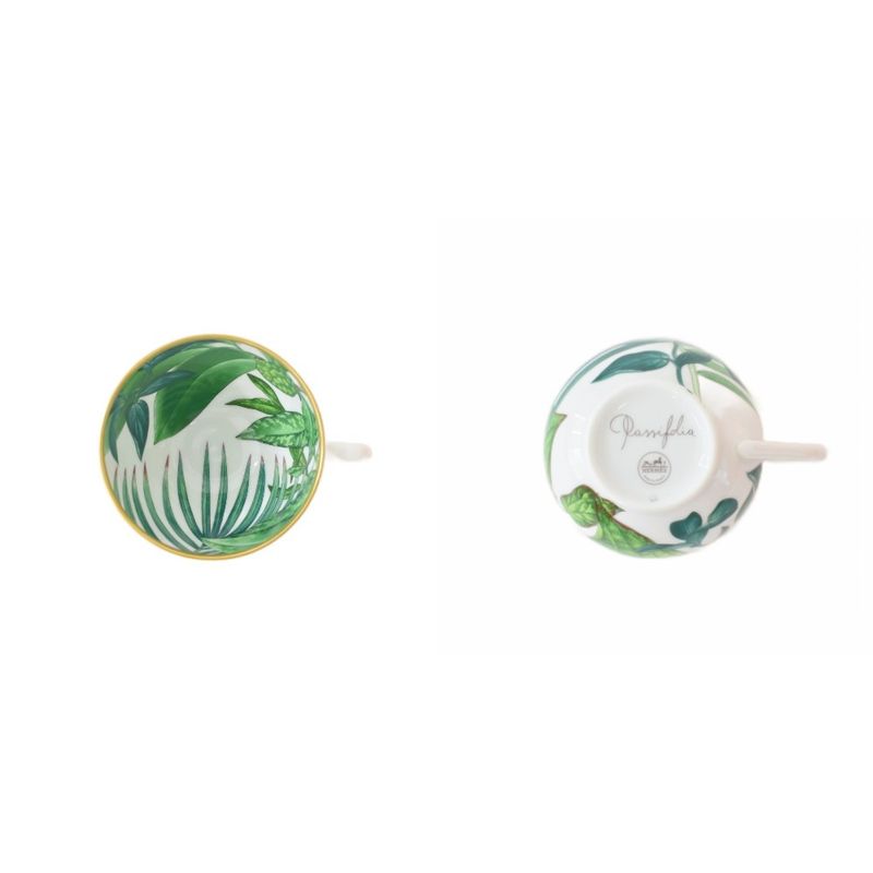 Hermes Passifolia Collection Tea Cup & Saucer Set for 2 Tableware Green