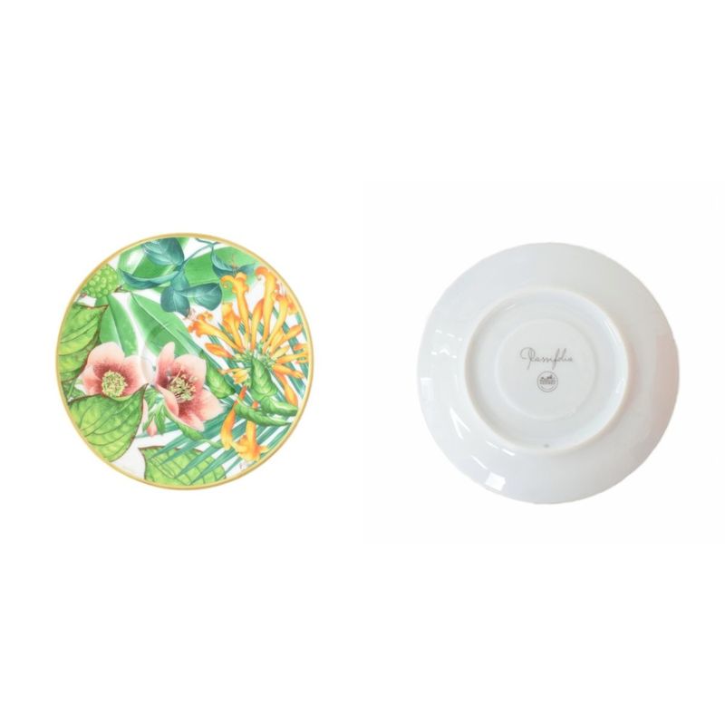 Hermes Passifolia Collection Tea Cup & Saucer Set for 2 Tableware Green