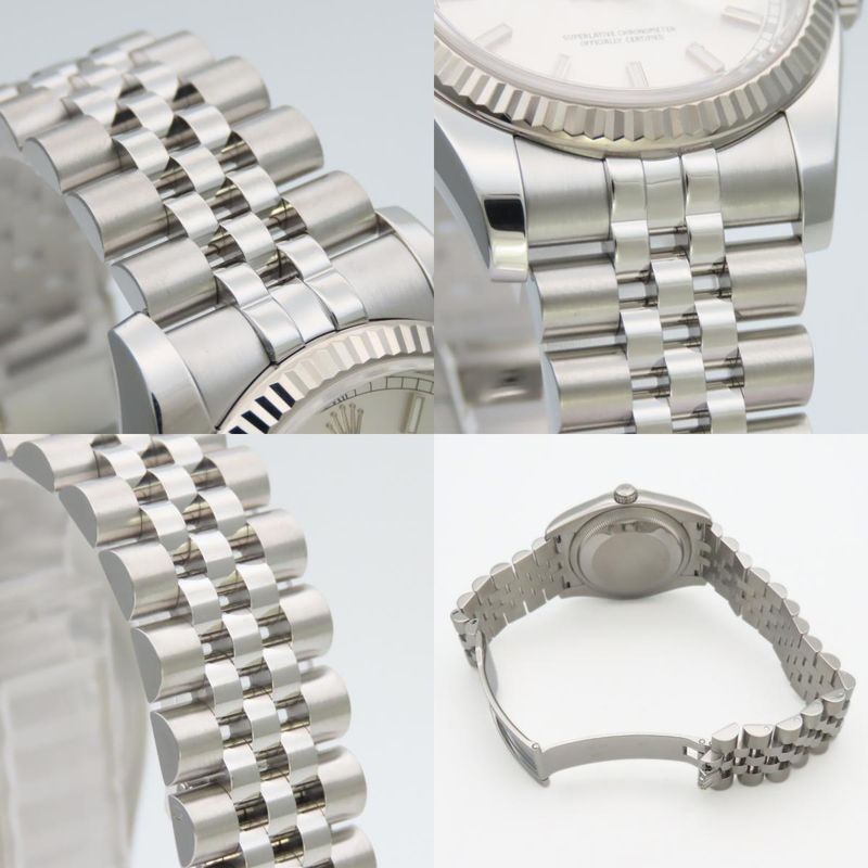 Rolex Watch Datejust 36 Stainless Steel 18k White Gold Silver Dial Bar Index