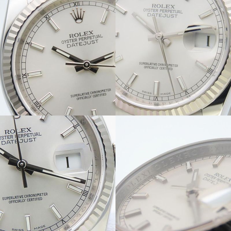 Rolex Watch Datejust 36 Stainless Steel 18k White Gold Silver Dial Bar Index