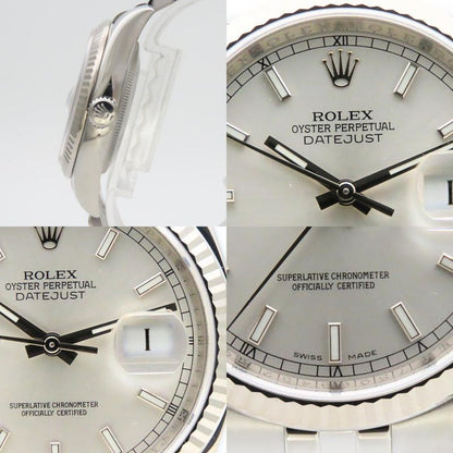 Rolex Watch Datejust 36 Stainless Steel 18k White Gold Silver Dial Bar Index