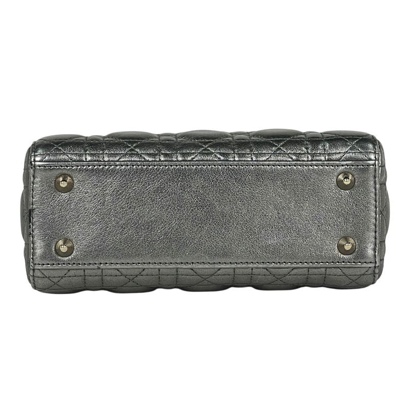 Dior Lady Cannage 2-Way Shoulder Bag Small Leather Silver