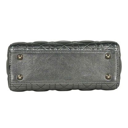 Dior Lady Cannage 2-Way Shoulder Bag Small Leather Silver