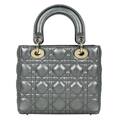 Dior Lady Cannage 2-Way Shoulder Bag Small Leather Silver