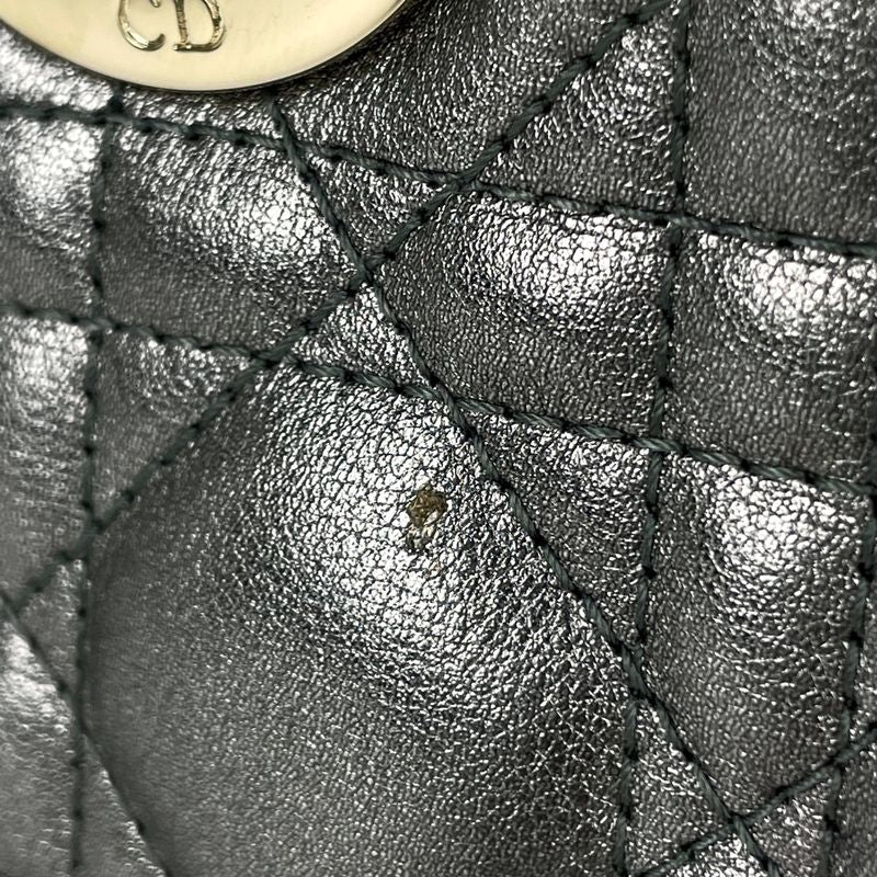 Dior Lady Cannage 2-Way Shoulder Bag Small Leather Silver