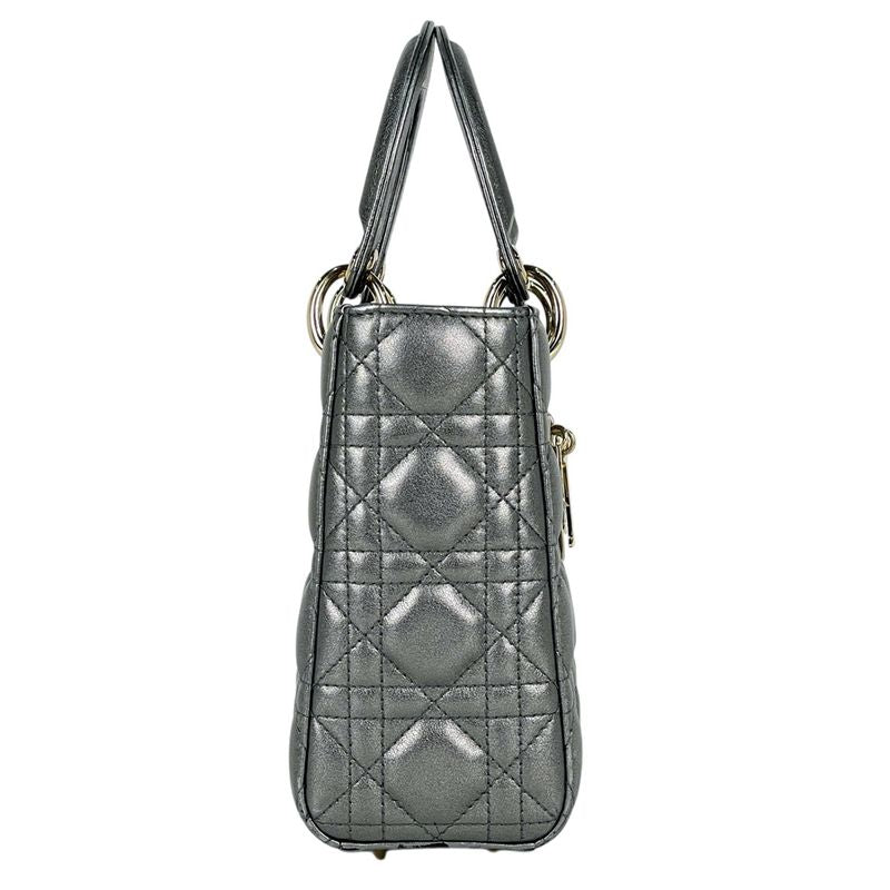 Dior Lady Cannage 2-Way Shoulder Bag Small Leather Silver
