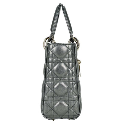Dior Lady Cannage 2-Way Shoulder Bag Small Leather Silver