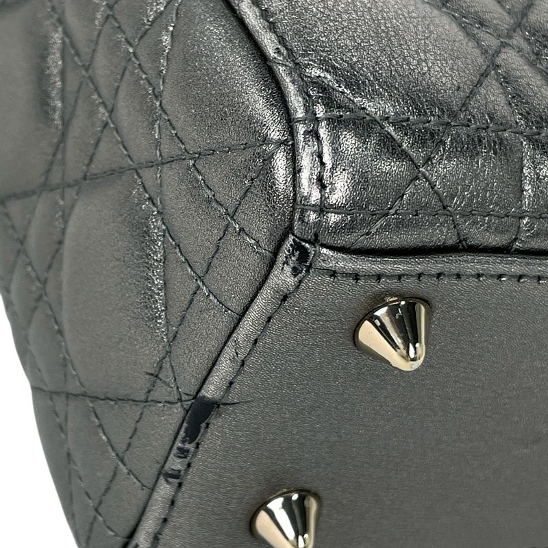 Dior Lady Cannage 2-Way Shoulder Bag Small Leather Silver