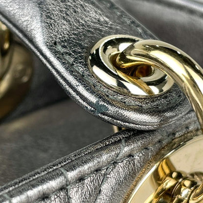 Dior Lady Cannage 2-Way Shoulder Bag Small Leather Silver