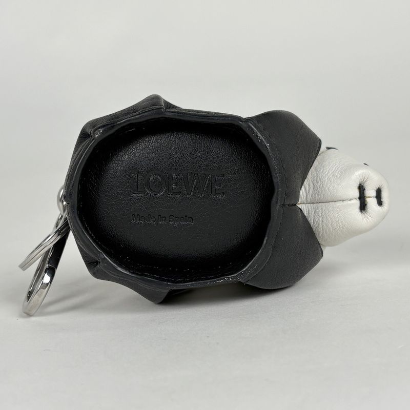 Loewe Panda Charm Key Holder Bag Leather White Black