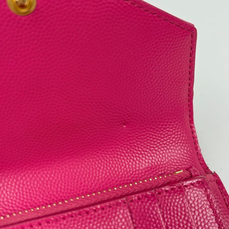 Saint Laurent Yves Logo Trifold Wallet Leather Pink