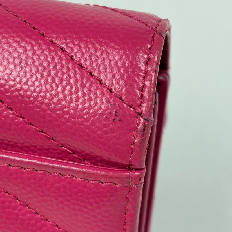 Saint Laurent Yves Logo Trifold Wallet Leather Pink
