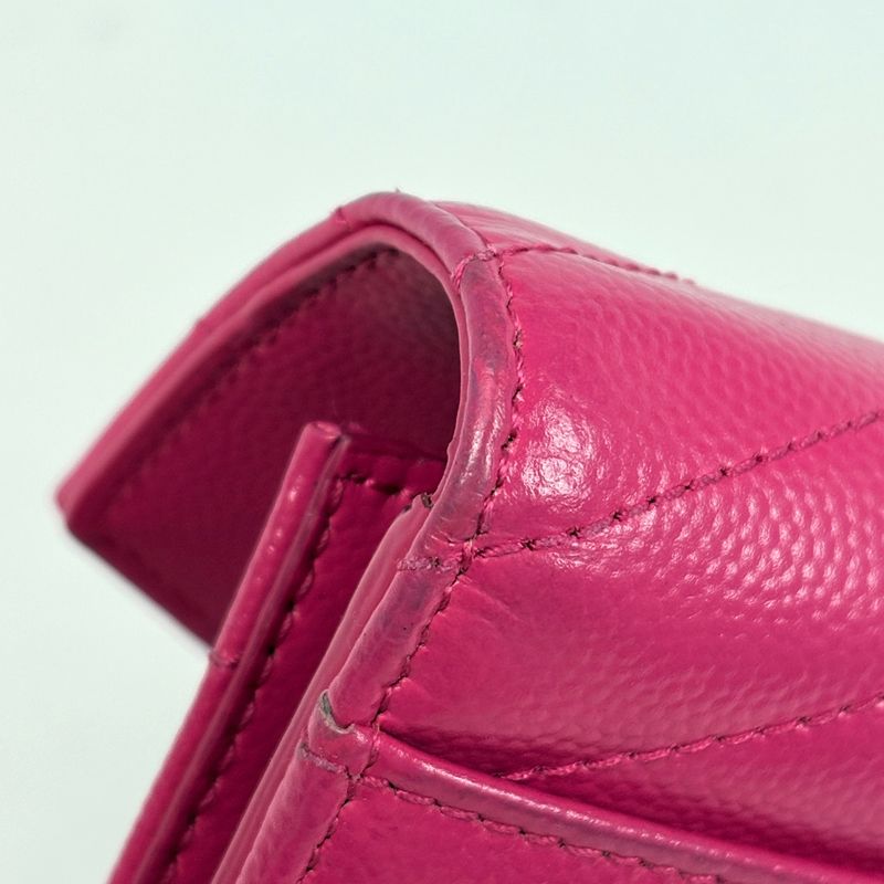 Saint Laurent Yves Logo Trifold Wallet Leather Pink
