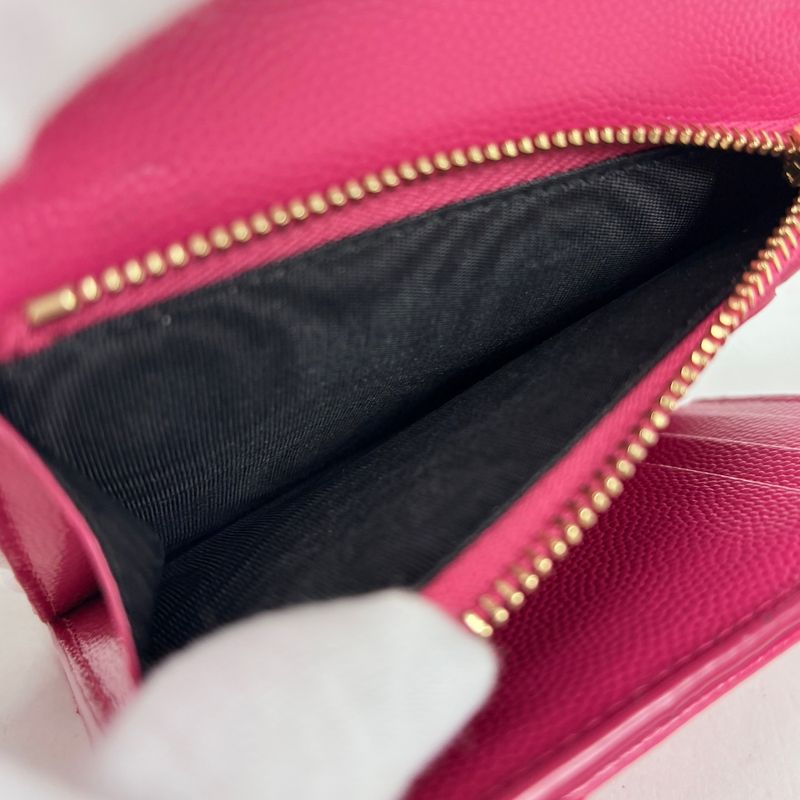 Saint Laurent Yves Logo Trifold Wallet Leather Pink