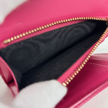Saint Laurent Yves Logo Trifold Wallet Leather Pink