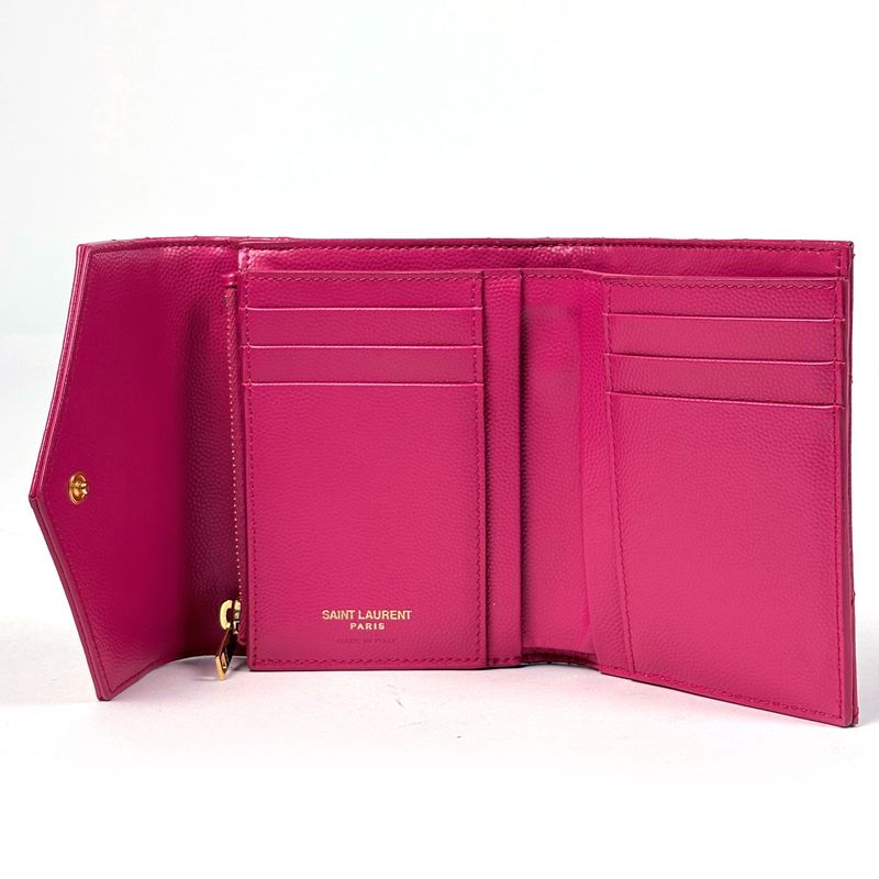 Saint Laurent Yves Logo Trifold Wallet Leather Pink