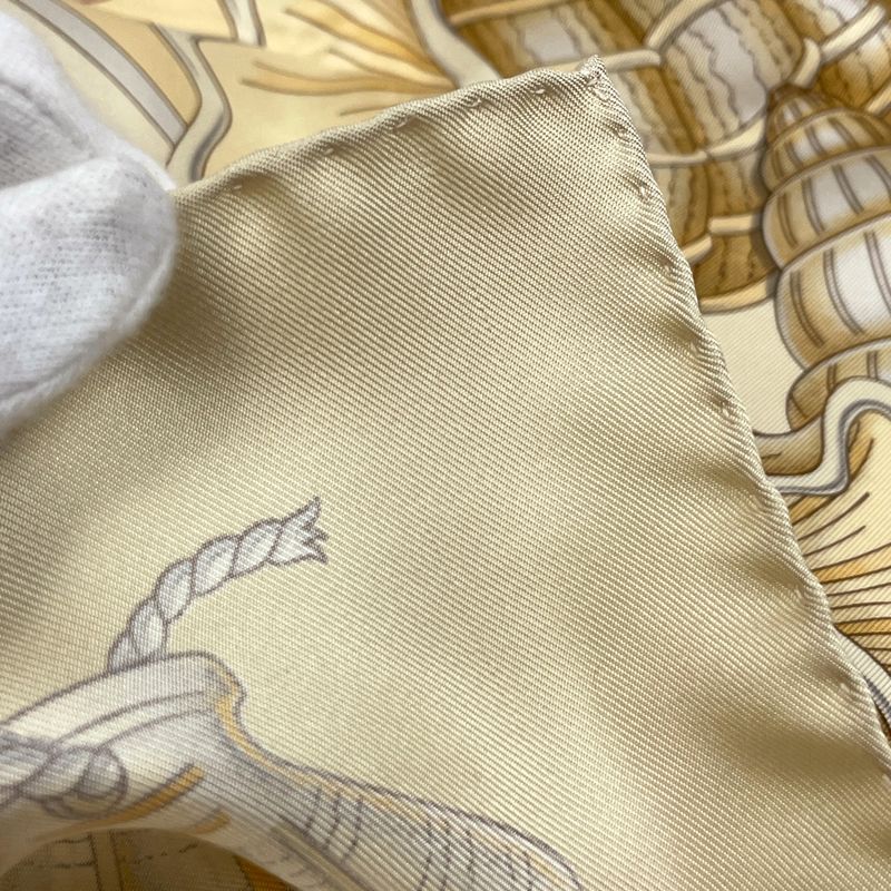 Hermes Carre 90 L'air Marin Sea Breeze Ship Seashell Scarf Silk Beige Multicolor