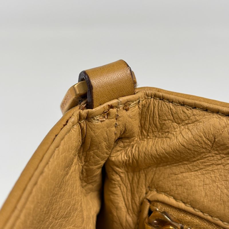 Prada Logo Chain Shoulder Bag Leather Camel