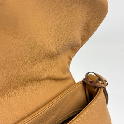 Prada Logo Chain Shoulder Bag Leather Camel
