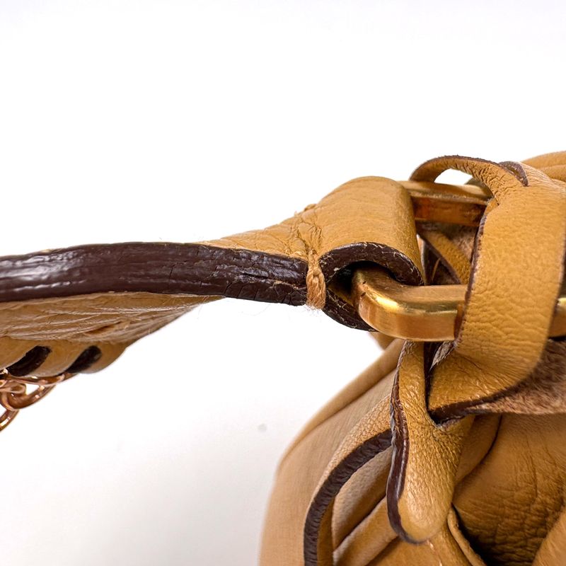 Prada Logo Chain Shoulder Bag Leather Camel