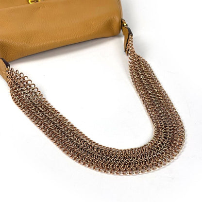 Prada Logo Chain Shoulder Bag Leather Camel