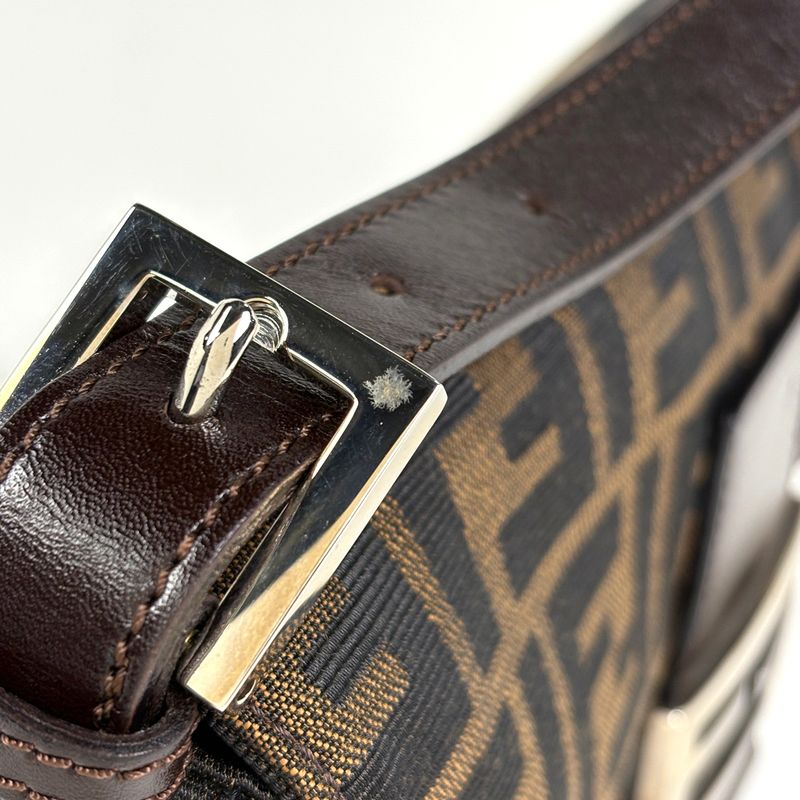 Fendi Zucca Pattern Mamma Baguette Shoulder Bag Canvas Brown