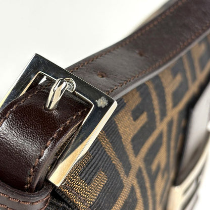 Fendi Zucca Pattern Mamma Baguette Shoulder Bag Canvas Brown