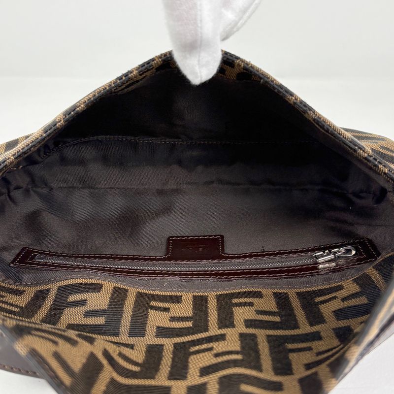 Fendi Zucca Pattern Mamma Baguette Shoulder Bag Canvas Brown