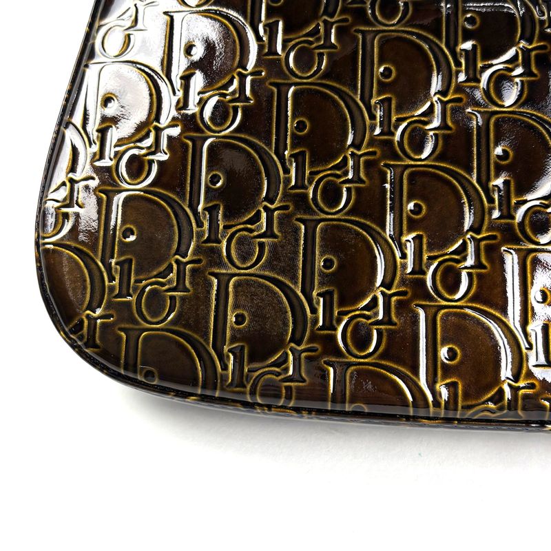 Dior Maris Pearl Shoulder Bag Trotter Bag Patent Leather Brown
