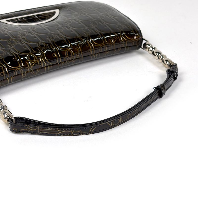 Dior Maris Pearl Shoulder Bag Trotter Bag Patent Leather Brown