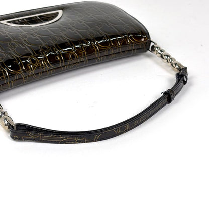 Dior Maris Pearl Shoulder Bag Trotter Bag Patent Leather Brown