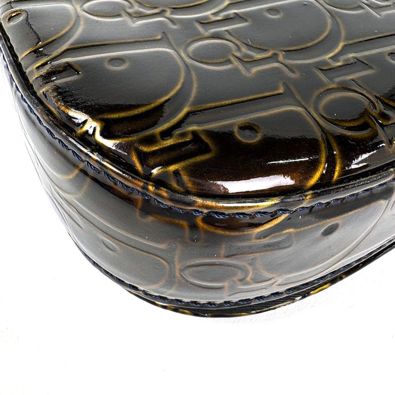 Dior Maris Pearl Shoulder Bag Trotter Bag Patent Leather Brown