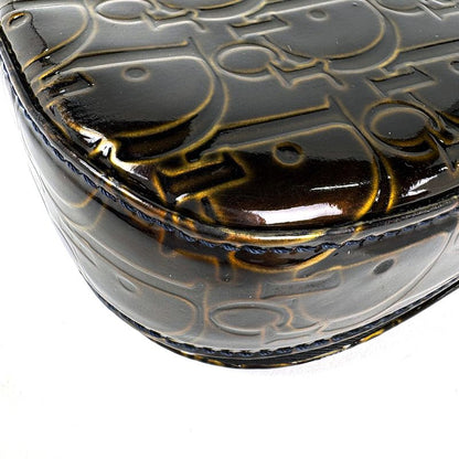 Dior Maris Pearl Shoulder Bag Trotter Bag Patent Leather Brown
