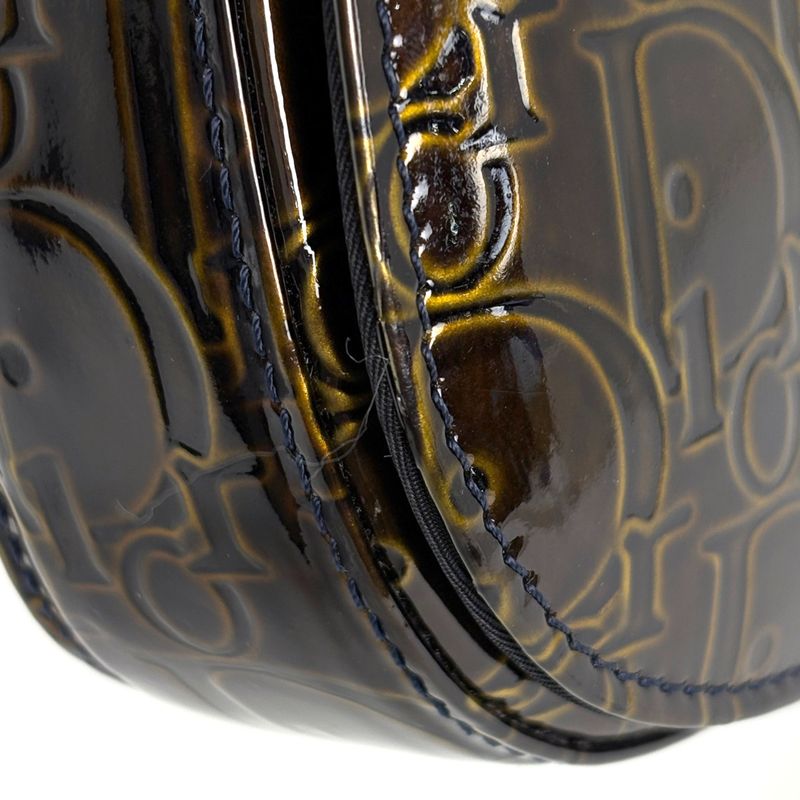 Dior Maris Pearl Shoulder Bag Trotter Bag Patent Leather Brown