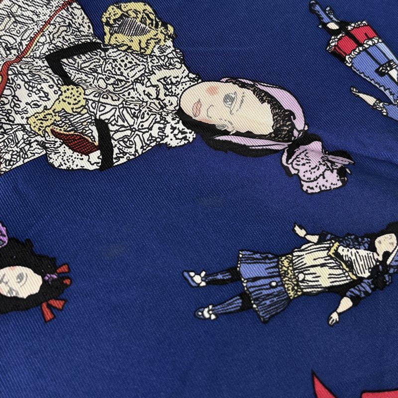 Hermes Carre 90 Hello Dolly Doll Scarf Silk Blue Multicolor
