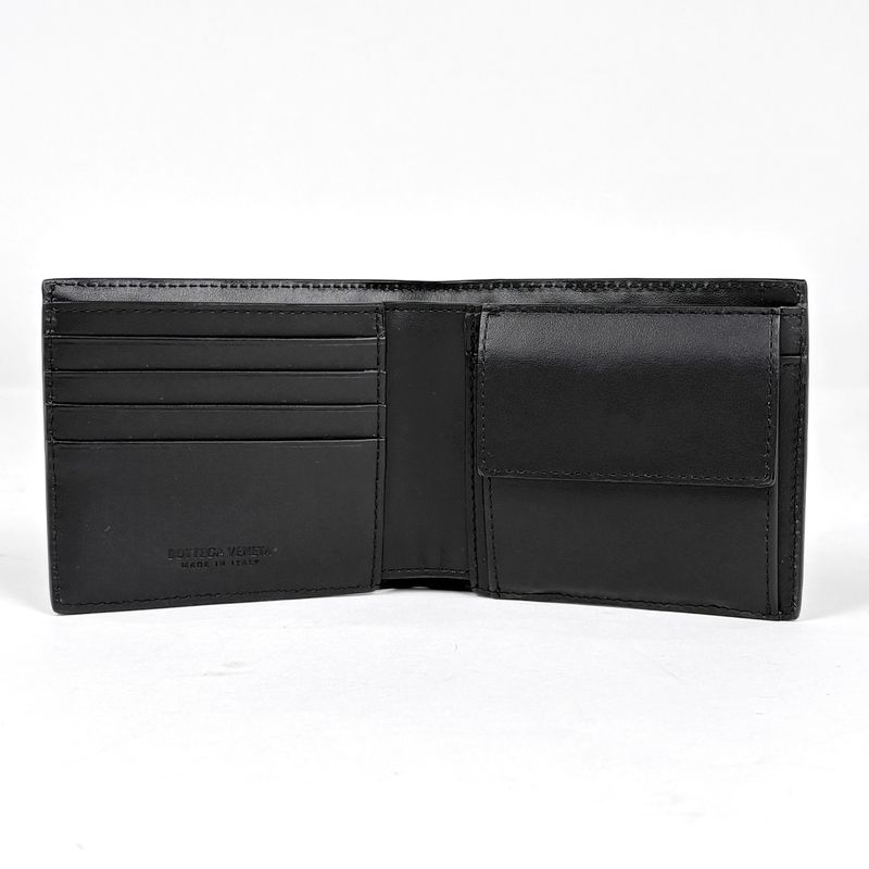 Bottega Veneta Intrecciato Bifold Wallet with Coin Purse Leather Black