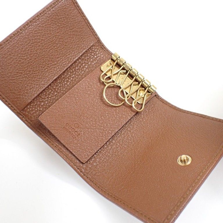 Gucci Key Case Bamboo GG Marmont Diana Brown Leather 6 Rows Gold Key Holder