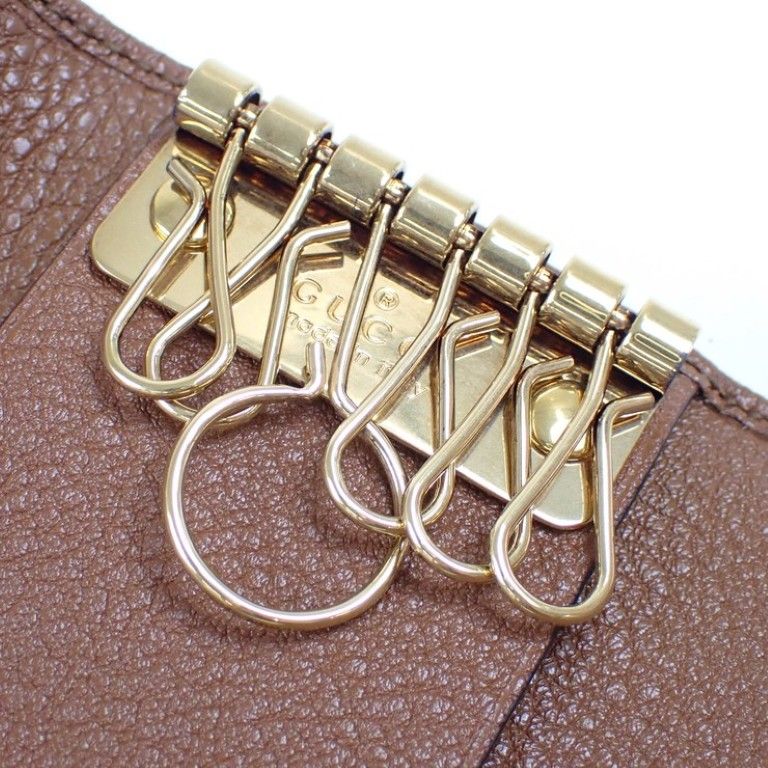 Gucci Key Case Bamboo GG Marmont Diana Brown Leather 6 Rows Gold Key Holder