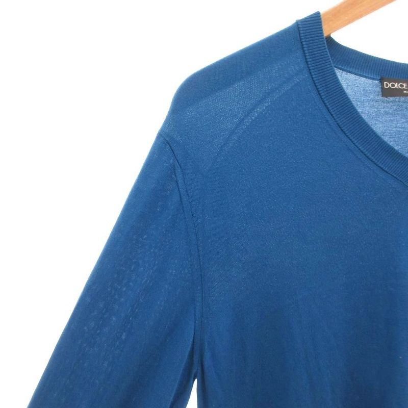 Dolce & Gabbana Silk Knit Sweater V-neck Long Sleeve 46 Blue