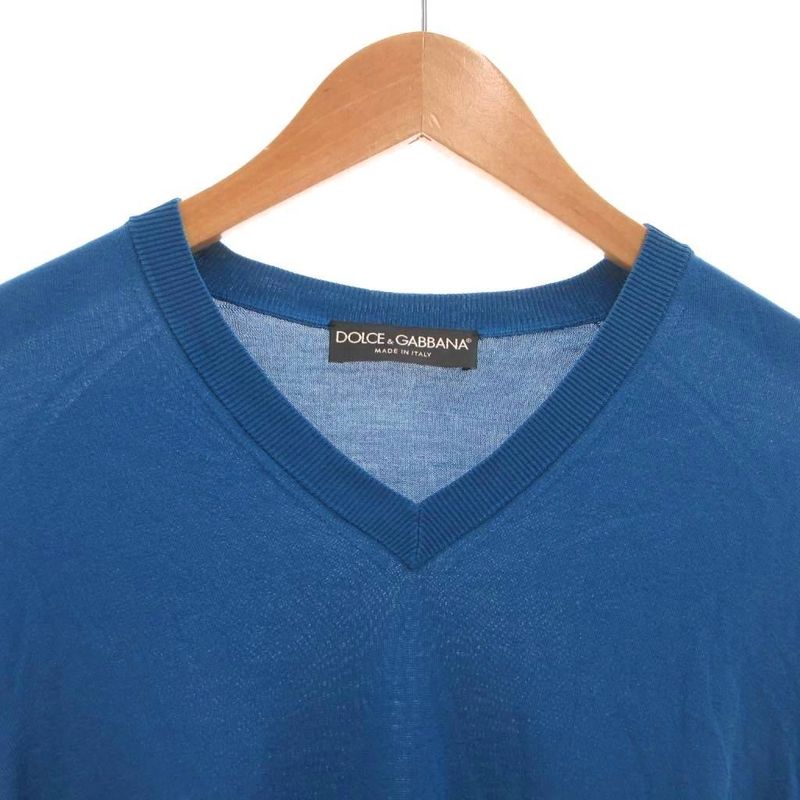 Dolce & Gabbana Silk Knit Sweater V-neck Long Sleeve 46 Blue