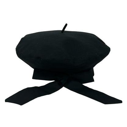 Dior Hat 57 Black Ribbon Beret Cotton